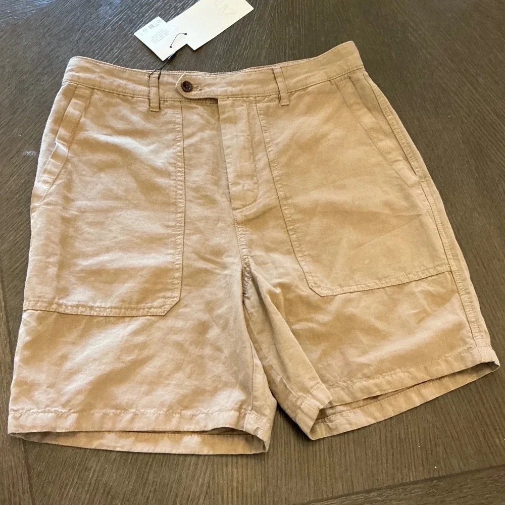 Zara Mens Tan‎ Linen Blend Utility Shorts Khaki Size 30 6861/162/183/38